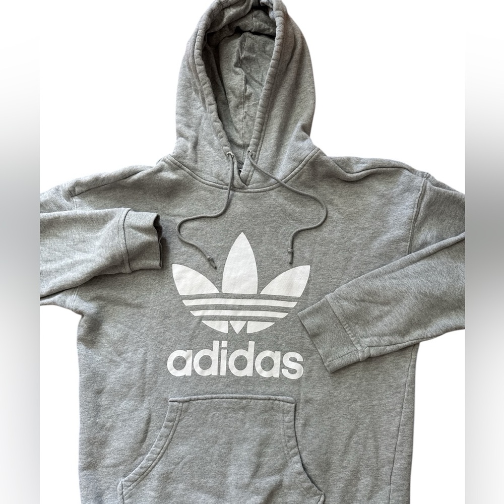 Adidas Unisex Men’s/Women’s Gray Spell Out Hoodie Size Small Logo‎ Hooded